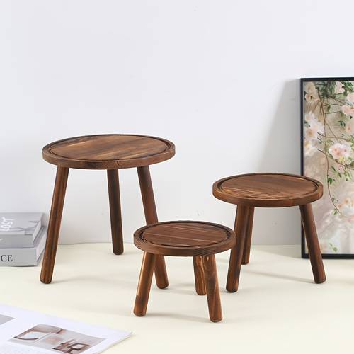 solid wood chinese style flower stand indoor living room fish tank bonsai shelf household wooden round display with stone base