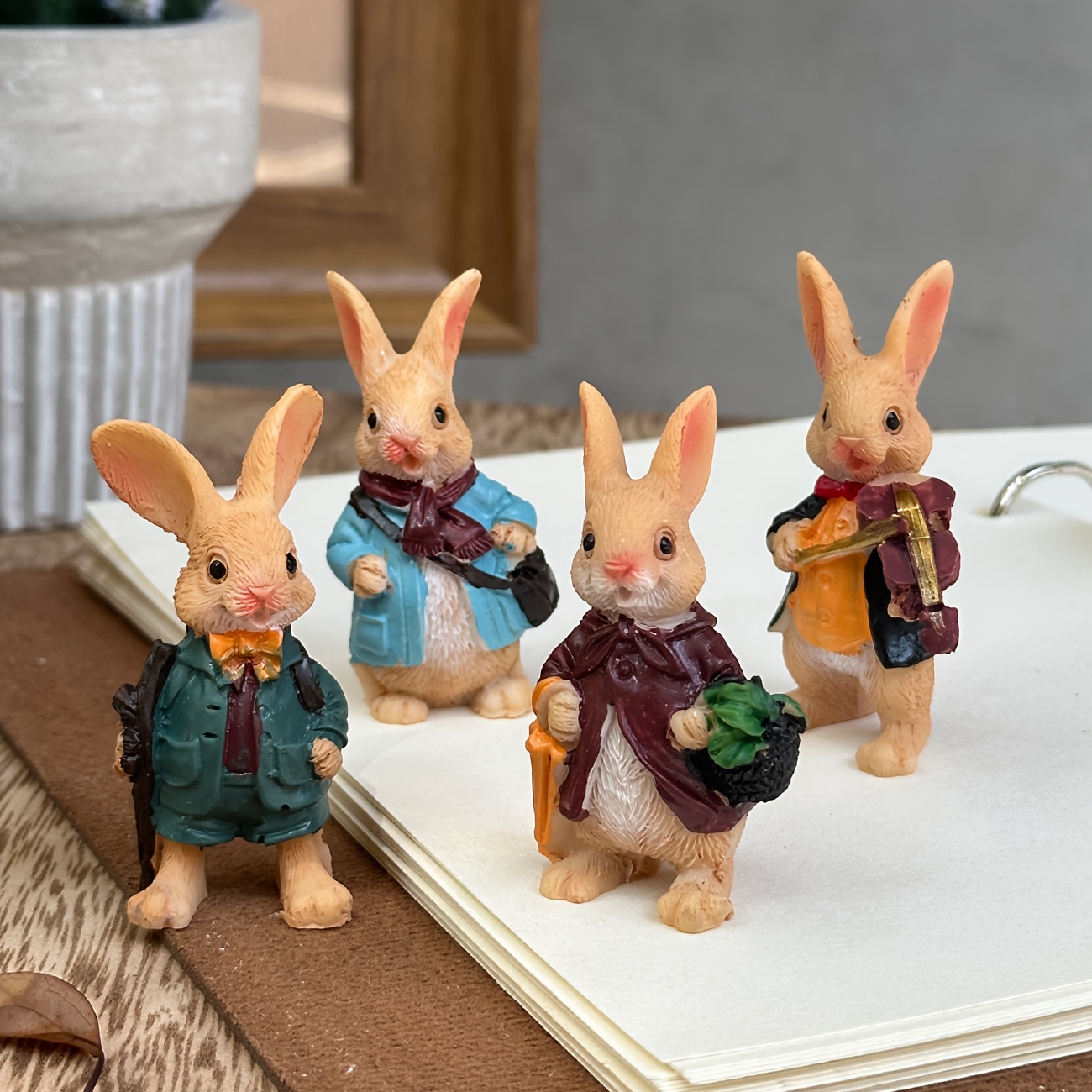 Image of 4 Miniature Mini Rabbits Home Decoration Small Gifts Collectible Figurines Garden Bonsai Decoration Mother's Day