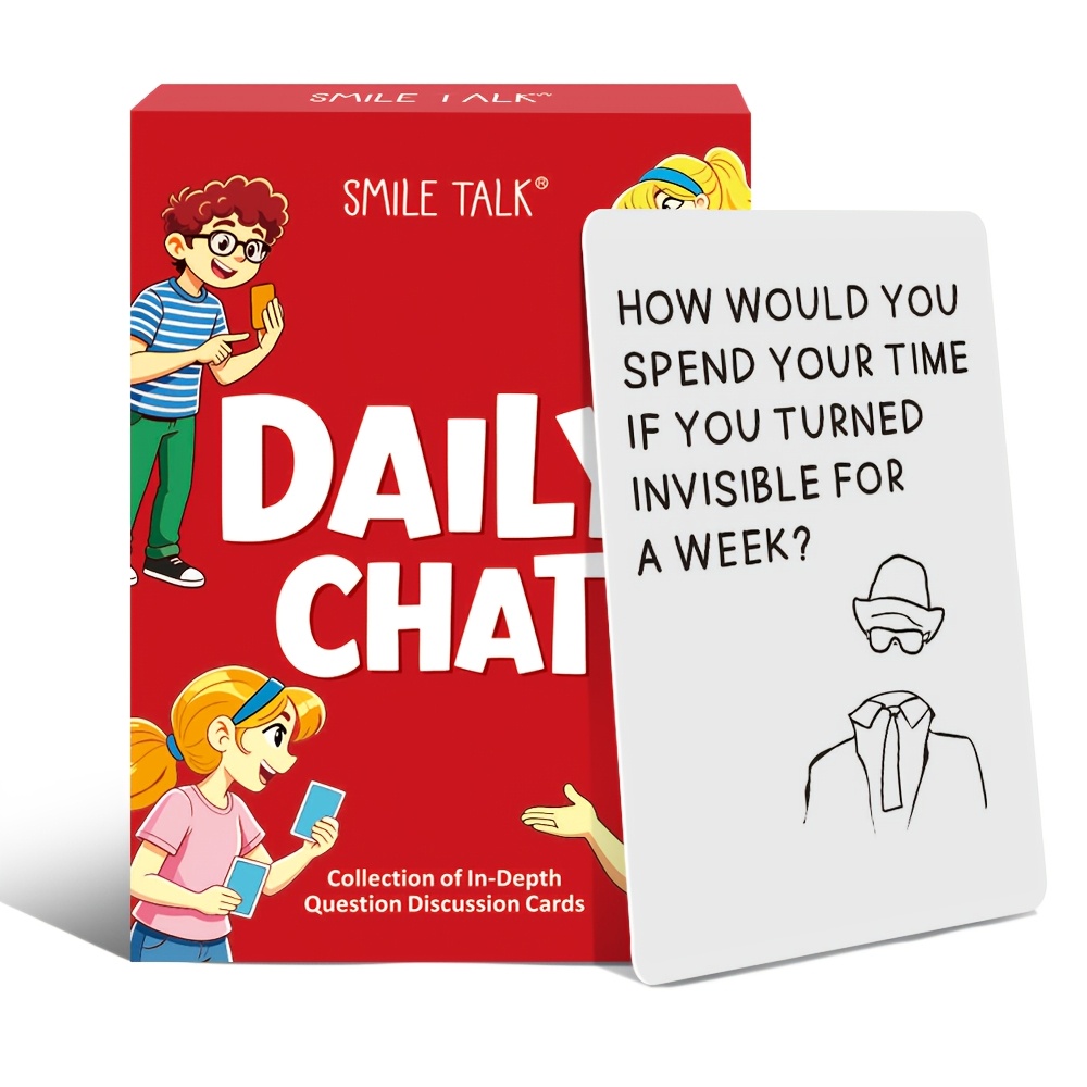 Image of Smile Talk Daily Conversation Card Game. Portable Party Card Game With Fun Discussion Questions, Ideal Gathering Icebreaker. Perfect Gift For On Christmas Thanksgiving And Halloween, Great For