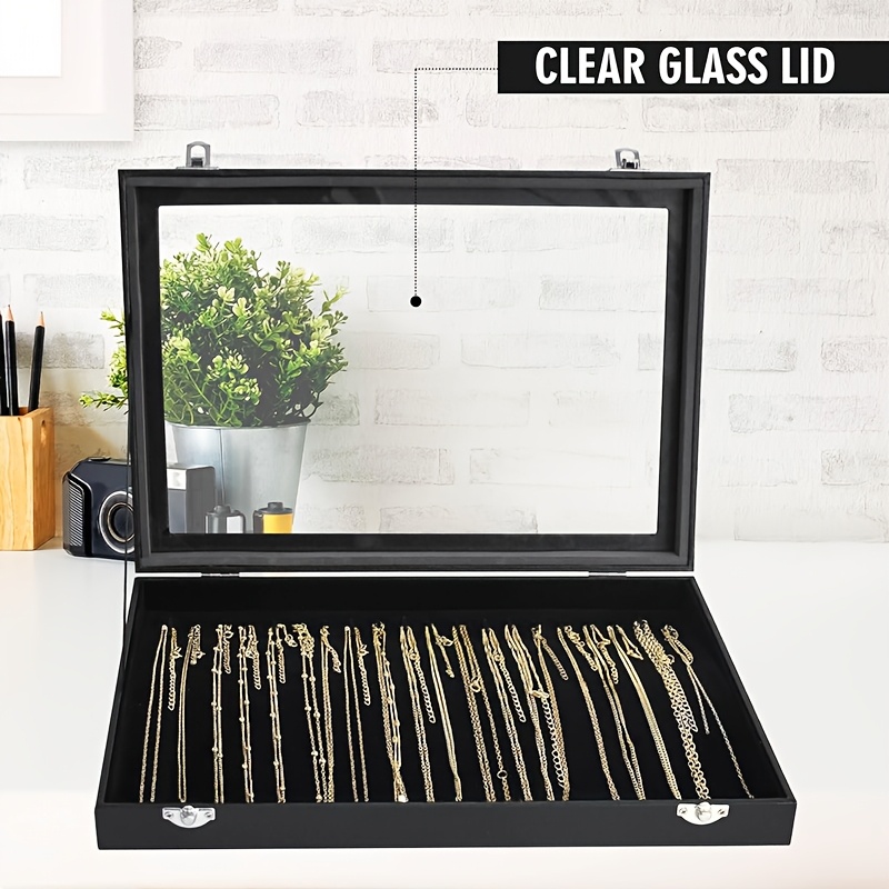 Image of Ring Storage Box/ - Hook Necklace Box, Ring Box, Jewelry Tray With Clear Lid - Necklace, Pendant Display Box - Valentine's Day, Mother's Day, Thanksgiving Gift, Jewelry Boxes