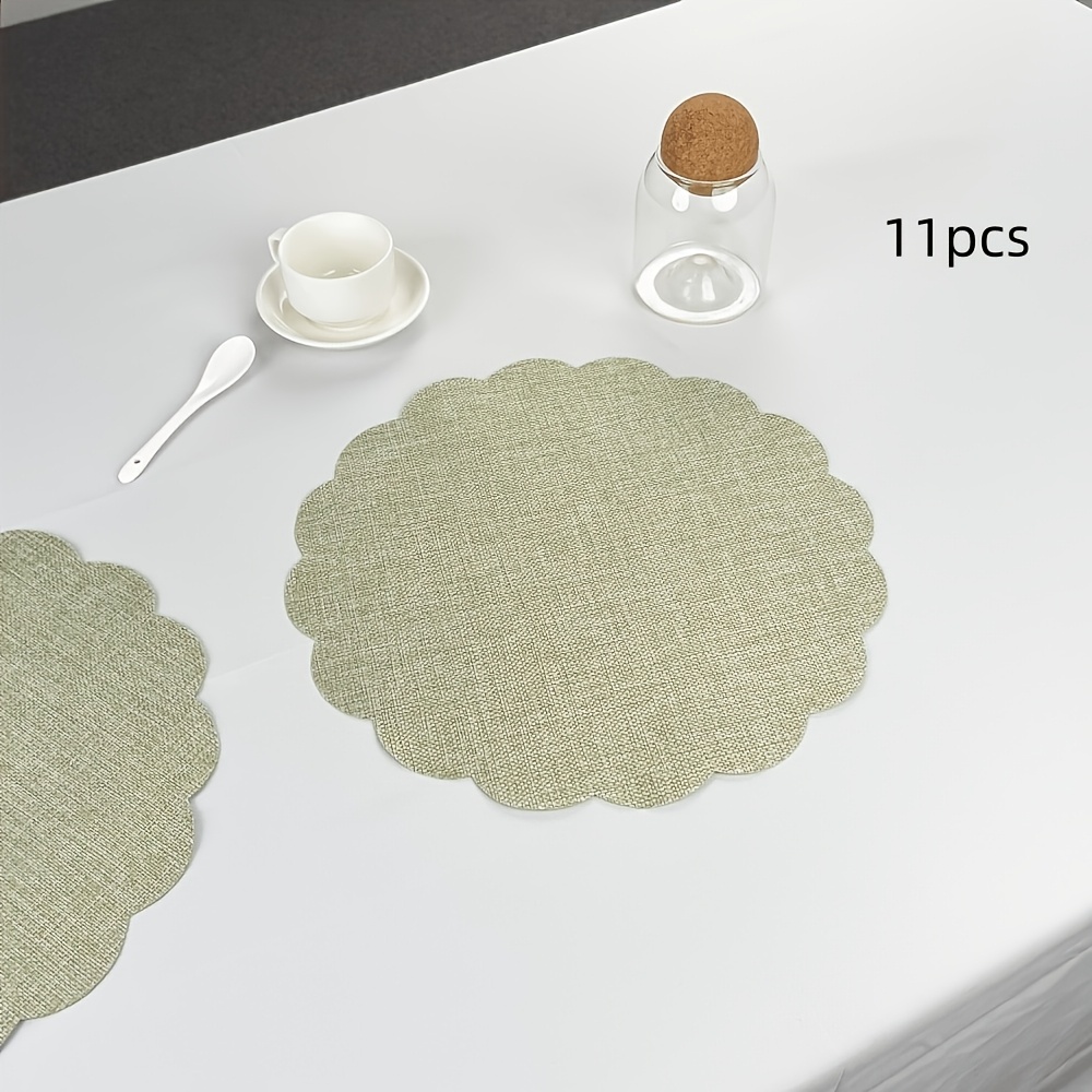 TEMU Lot de 4/11 sets de table en dentelle vert sauge/ argenté, sets de table ronds réutilisables de fleur pour et , fournitures de décoration