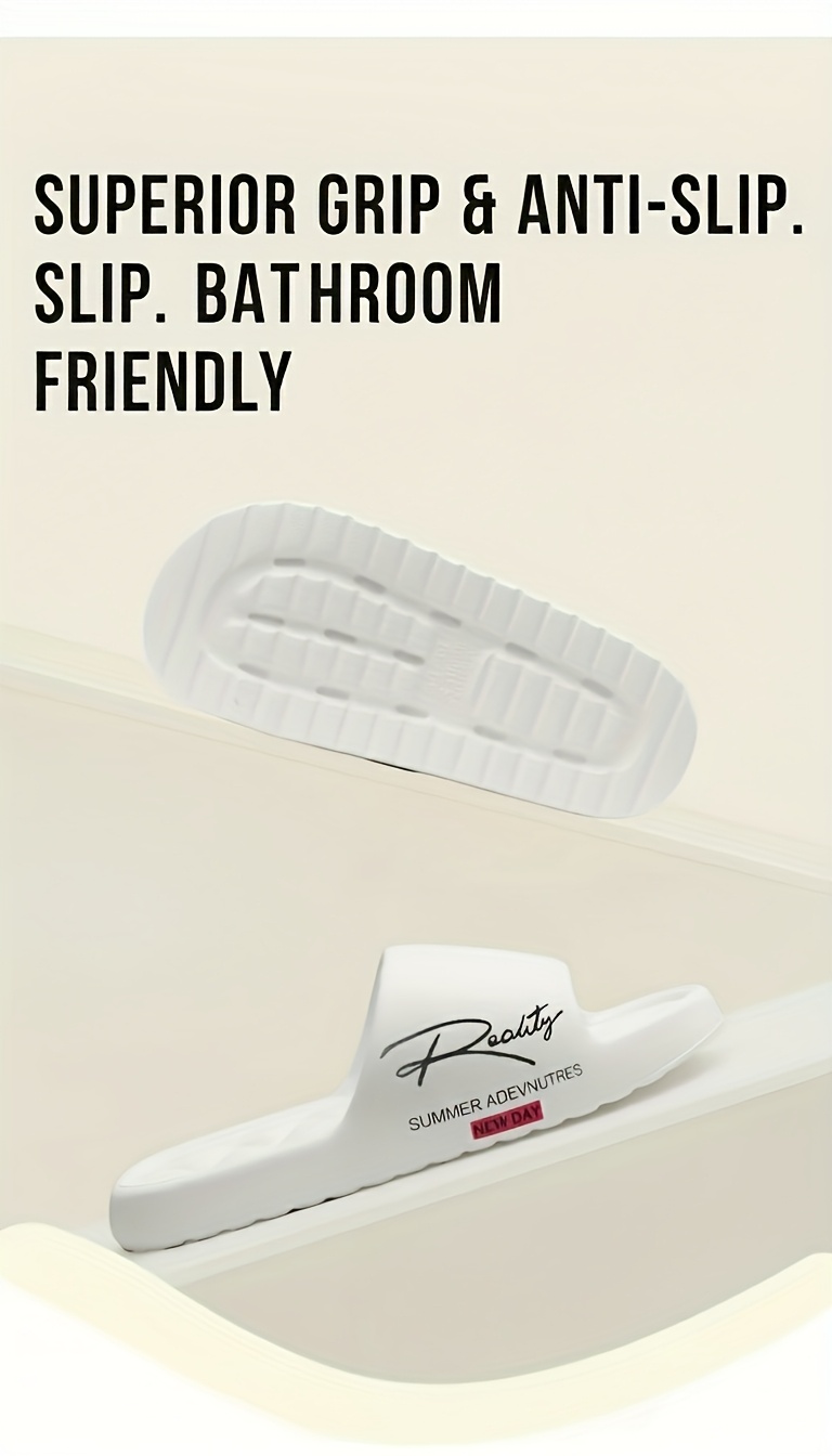 Four Seasons EVA Slip-On Slippers, Simple Positioning Print, Versatile Slip-On, Casual Soft Sole, Non-Slip Bathroom Slides, Unisex Household Slippers for All Seasons