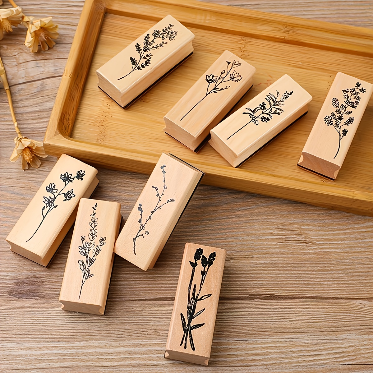 Random 1pc Wooden Flower And Plant Stamps Creative Fresh Decoration Stamps