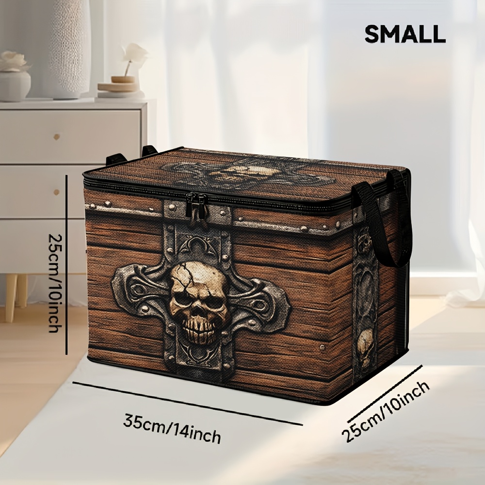TEMU 1pc 2d Flat Storage Basket, Medieval Pattern Print Design, Polyester Lid, Ideal For Pet Supplies Laundry Car Trunk Living Room Organization,