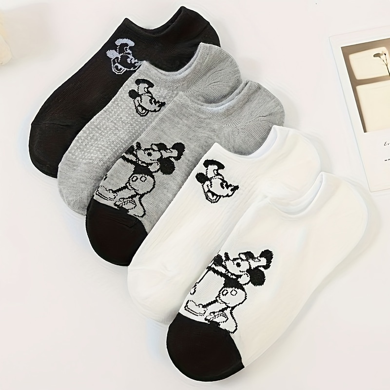 

1/5/12 Pairs Youth Cartoon Mouse Pattern Mid-calf Socks, Polyester 68.8%, Spandex 31.2%, Machine Washable, Creative Holiday Gift For All