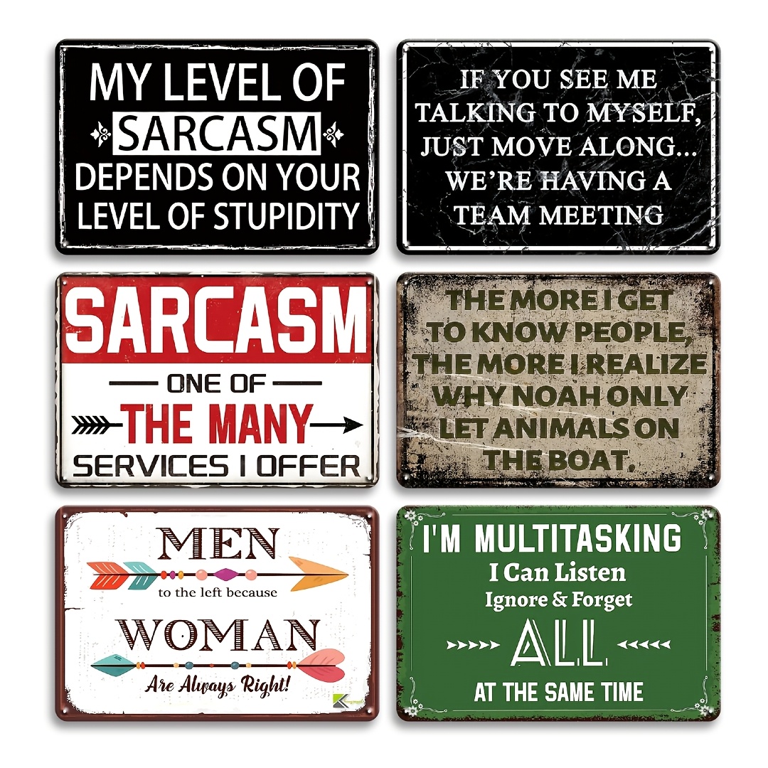 TEMU 2d Flat, Yrk 2d Flat Set Of 6 Fun, Satirical, And Inspirational Wooden Wall Art Posters, Decorative Signs And Plaques, Rectangular Wooden