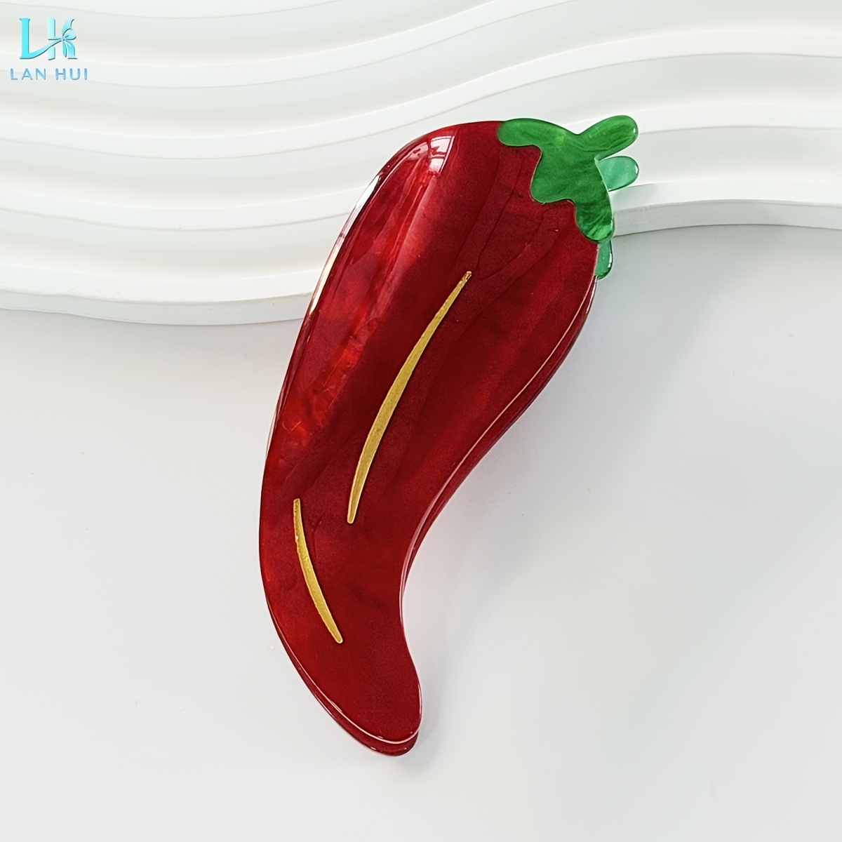Image of 1pc Fun Pepper Acetate Fiber Hair Clip - Women's Back Of Head Ponytail Hair Claw Clip, Cartoon , Cute Versatile Creative Hair Accessory Headwear
