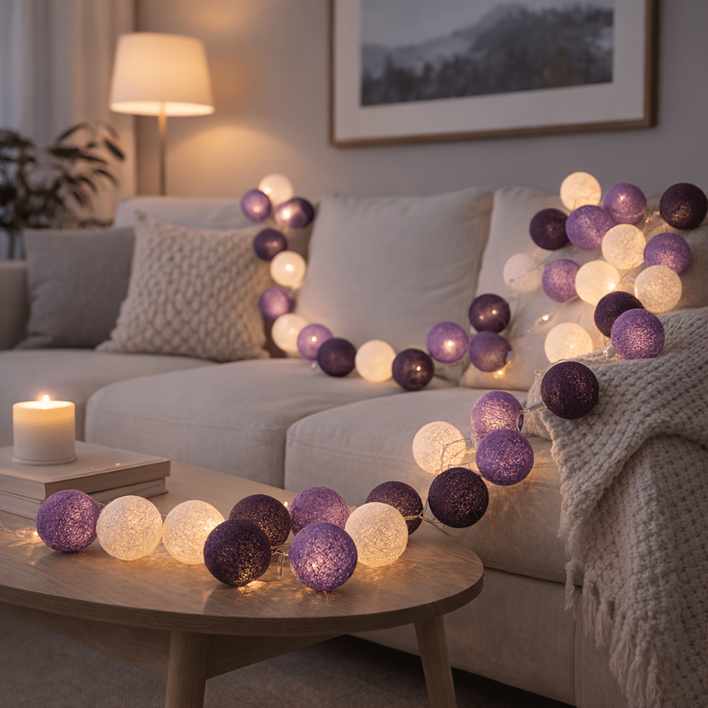 4.9ft/9.9ft Dark Purple Light Ball Led String Lights Battery Operated Decorative Fairy Lights For Bedroom Desk Shelf Room Party Home Decor (battery Box, Batteries Not Included)