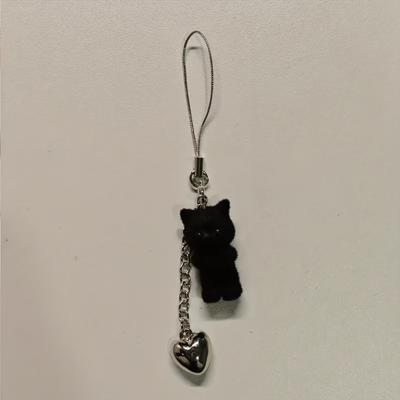Image of 1 Cute Black Cat Phone Charm, Felt Resin Material Mobile Decoration Pendant, Suitable For Phones, Wallets, Backpacks, Bags, Etc., Everyday Use