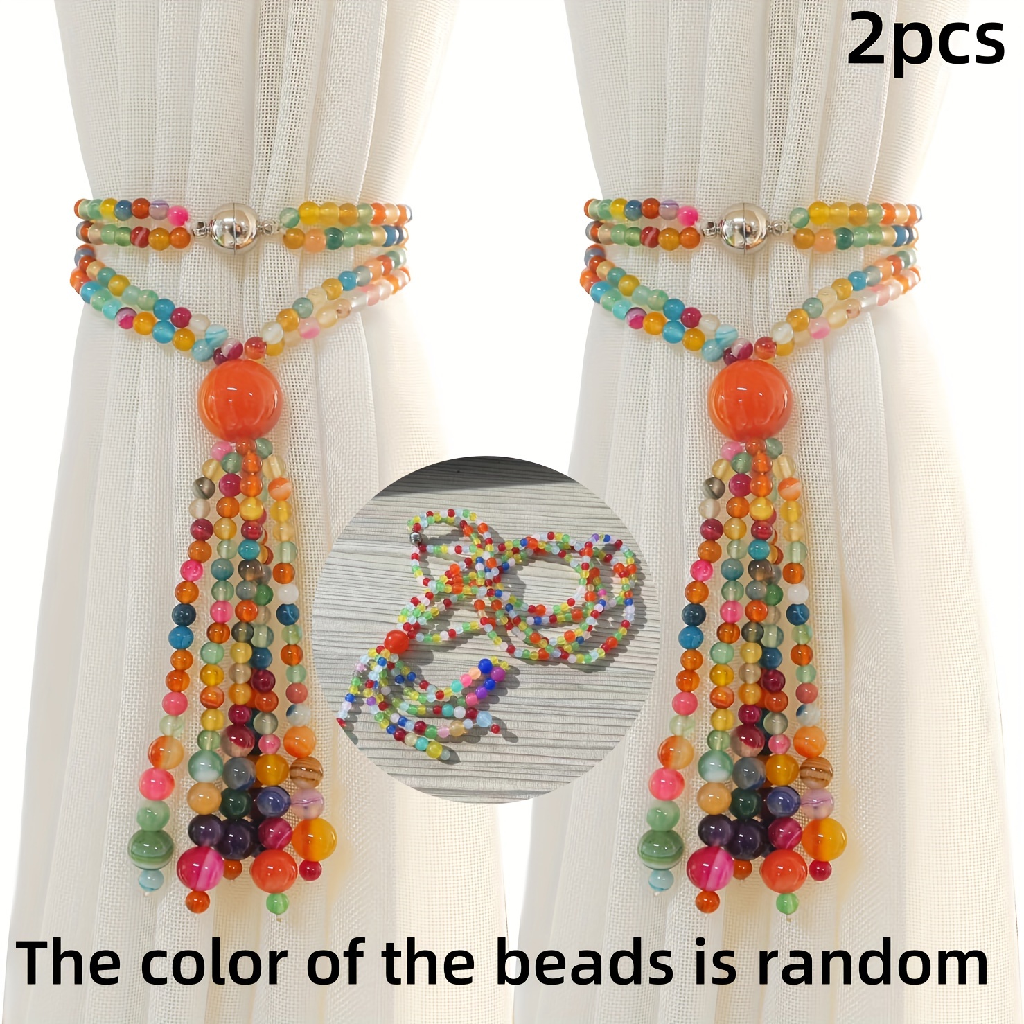 TEMU 2pcs Bohemian Vintage Style Curtain Tie Backs With Colorful Beaded Tassels Decorative For Home And Office Decoration Window Curtain