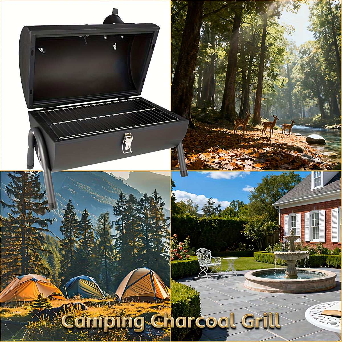  portable charcoal grill multi functional metal bbq with lacquered wooden handle and kickstand ideal for camping backyard parties picnics and travel camping grill rustic charcoal grill sturdy charcoal charcoal grill Product details 9