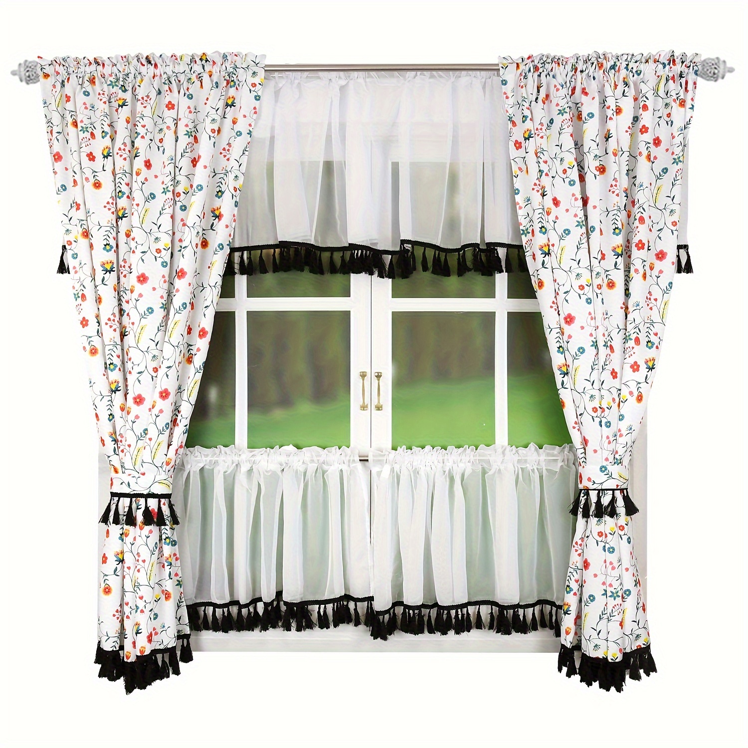 Image of 1set Fhflyinghome Lam474 Model Wheat Ear Lace Print Bedroom Living Room Curtain Curtain Curtain Set
