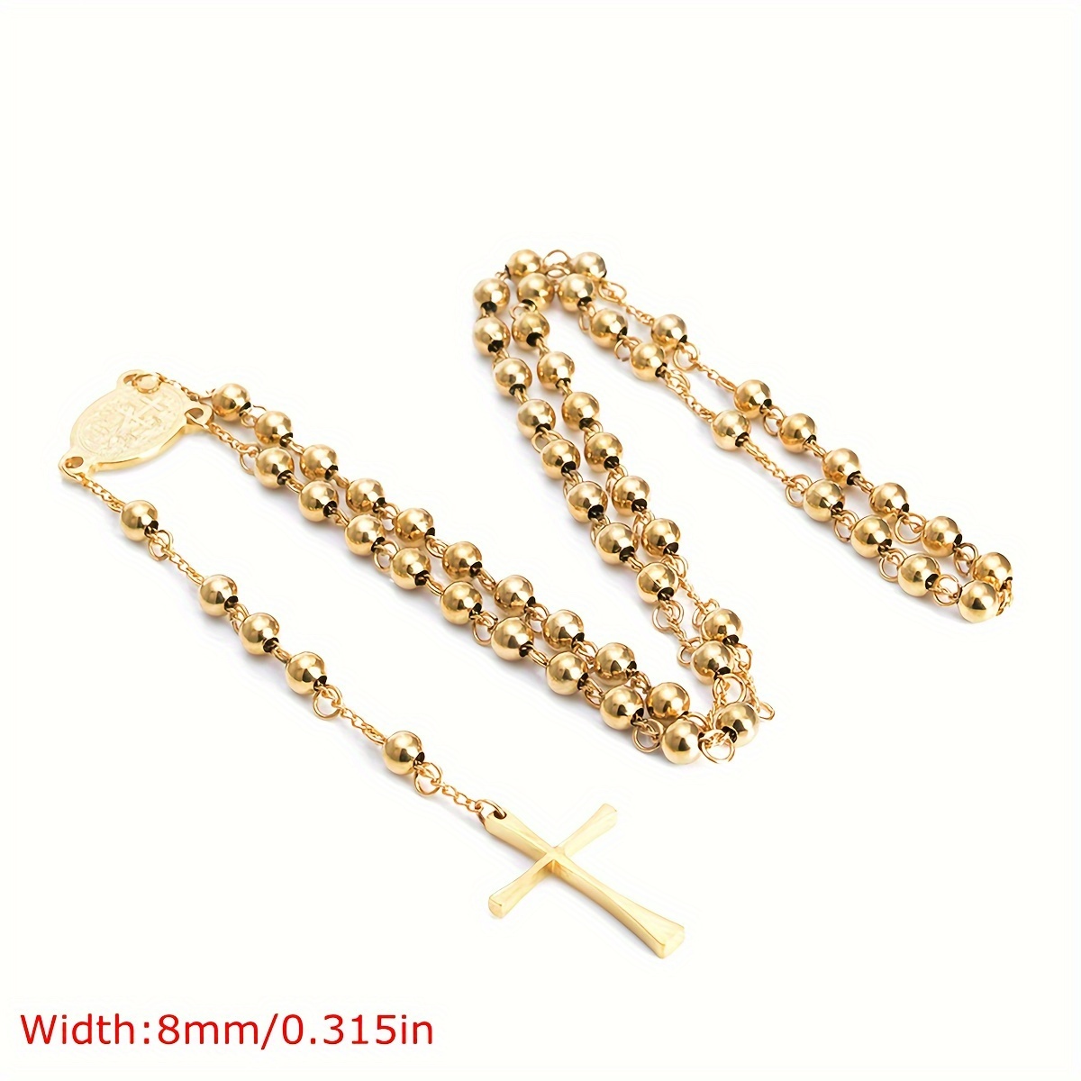 Image of Elegant 304 Stainless Steel Rosary Necklace For Men And Women Rosary Cross Chain
