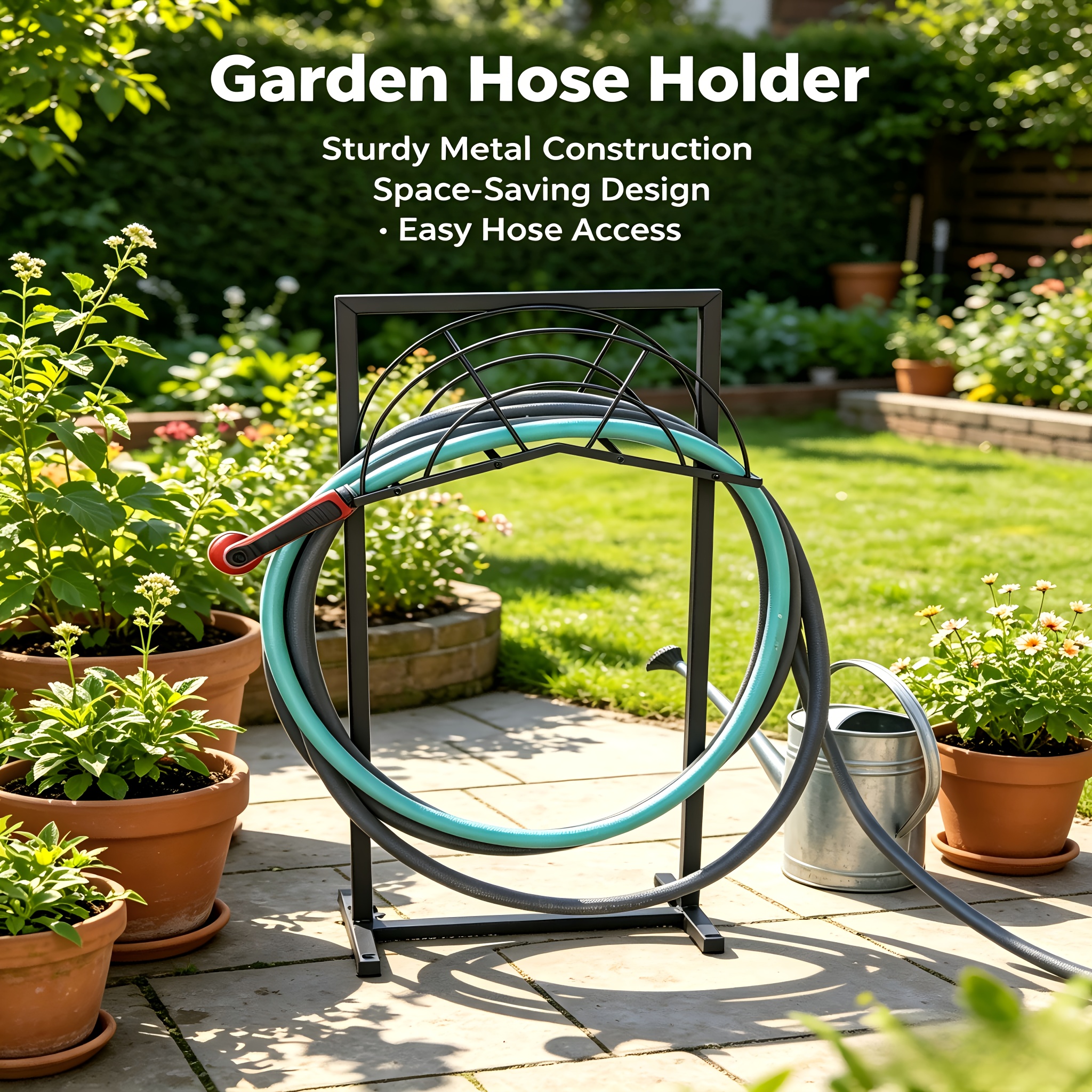   3 4   base heavy duty garden hose holder wall mounted hose bracket suitable for 100ft hose rust proof metal bent basket design tool   portable outdoor yard storage   material detachable metal garden