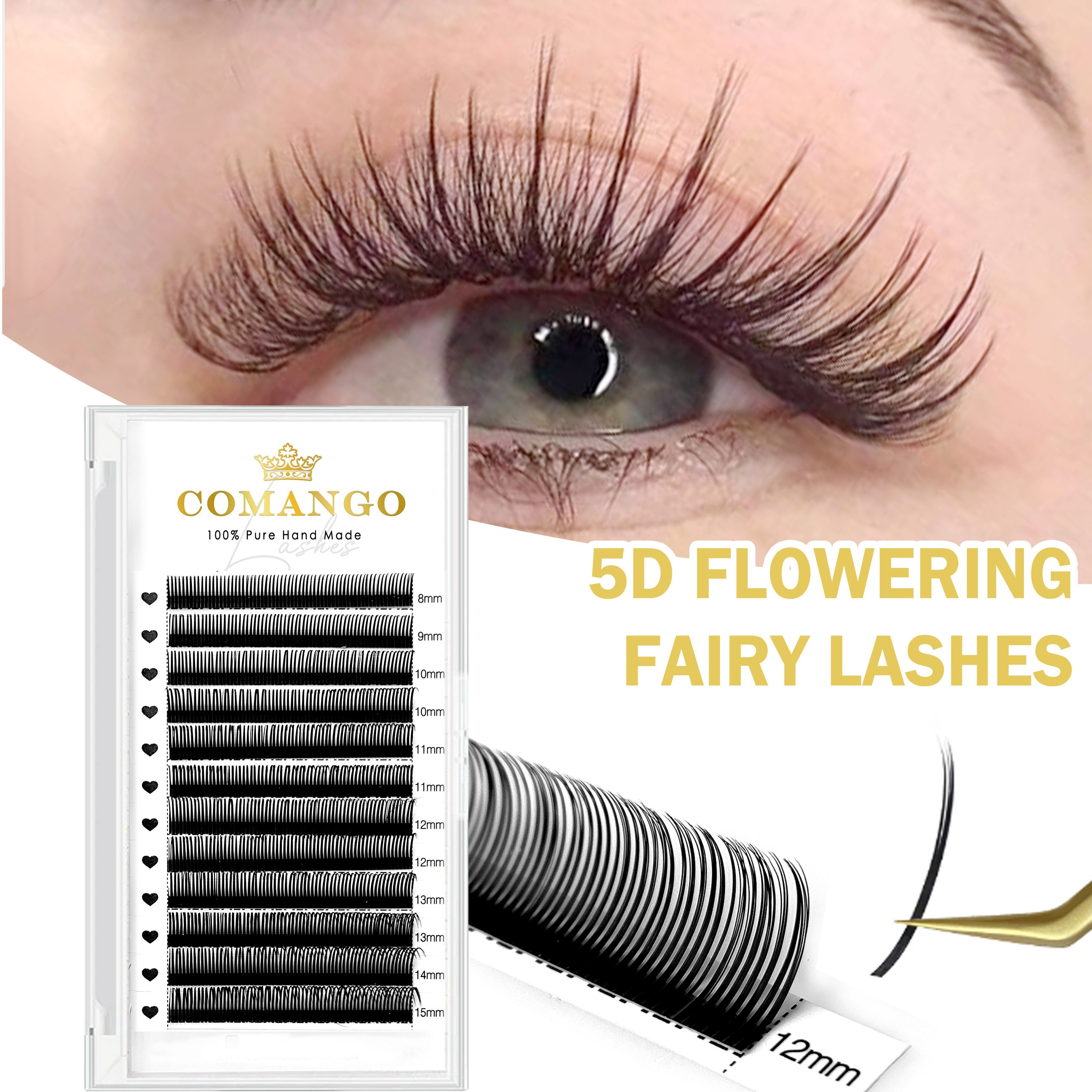 

Comango 5d Flowering Fairy Lashes - Mixed Style Eyelash Extensions For Salons, Ultra-soft 0.07mm Thickness, C/d , Variety Lengths 6-15mm, Beginner-friendly, Natural Black, 12 Rows Pre-made Volume Fans