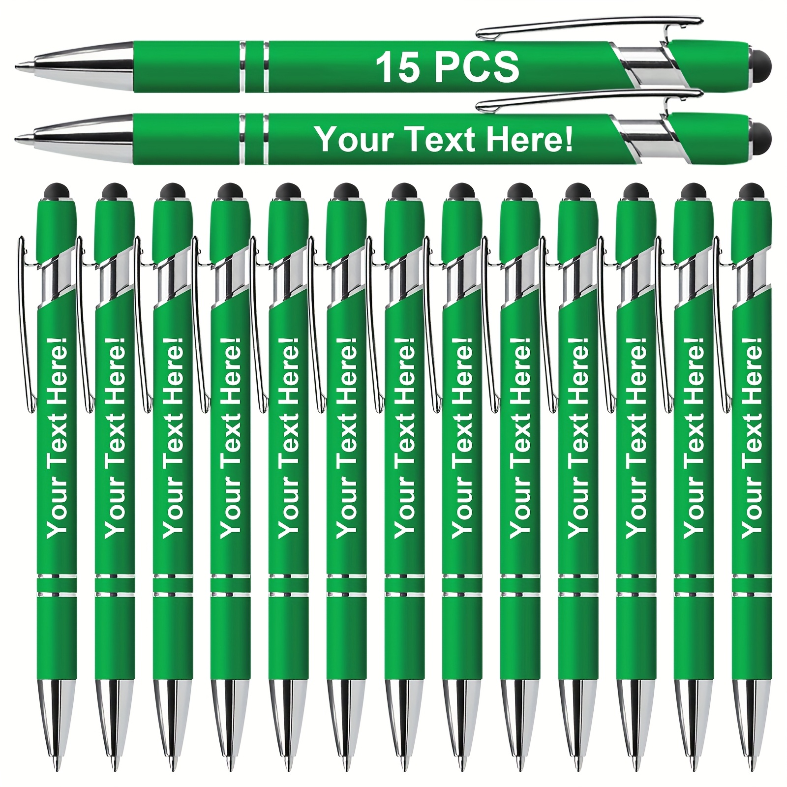 Image of 15pcs Personalized Ballpoint Pens, Customized Pens With Stylus, Printed Pens With Black Ink, Lightweight, Retractable - Great Customized Gift Ideas