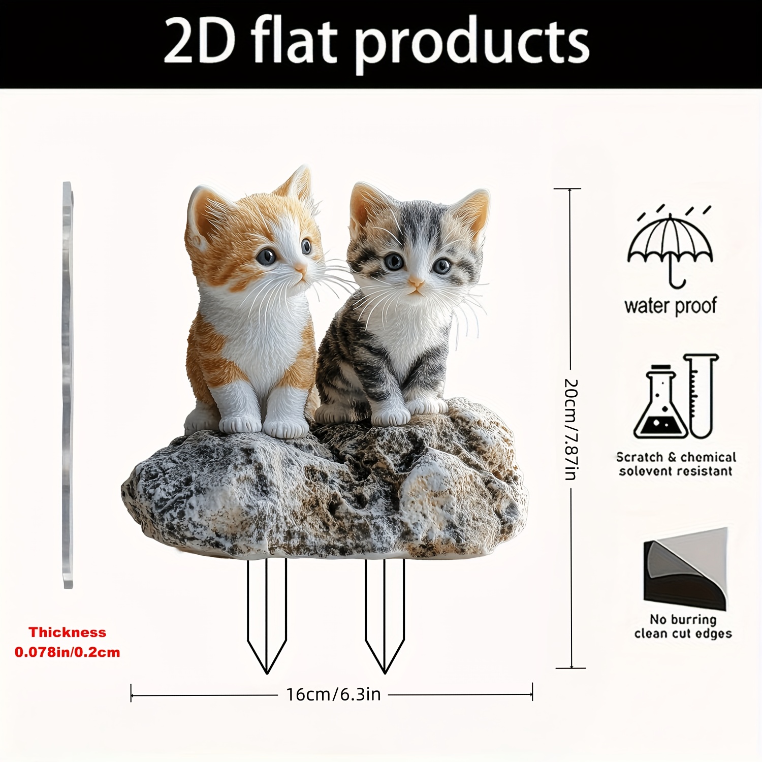 TEMU Ornamento in pietra 2D piatto, gattino e - Realistico, per prato, decorazione da inserire nel , statua in acrilico per uso esterno, regalo per