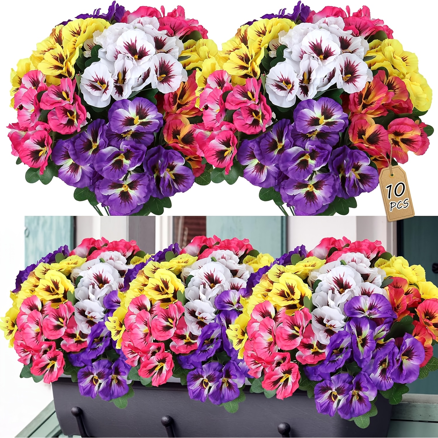 

Artificial Pansies Flowers Outdoor 10 Bundles Flowers Uv Resistant Plastic Plants Artificial Silky Flowers For Front Porch Garden Window Box Hanging Planter Decoration