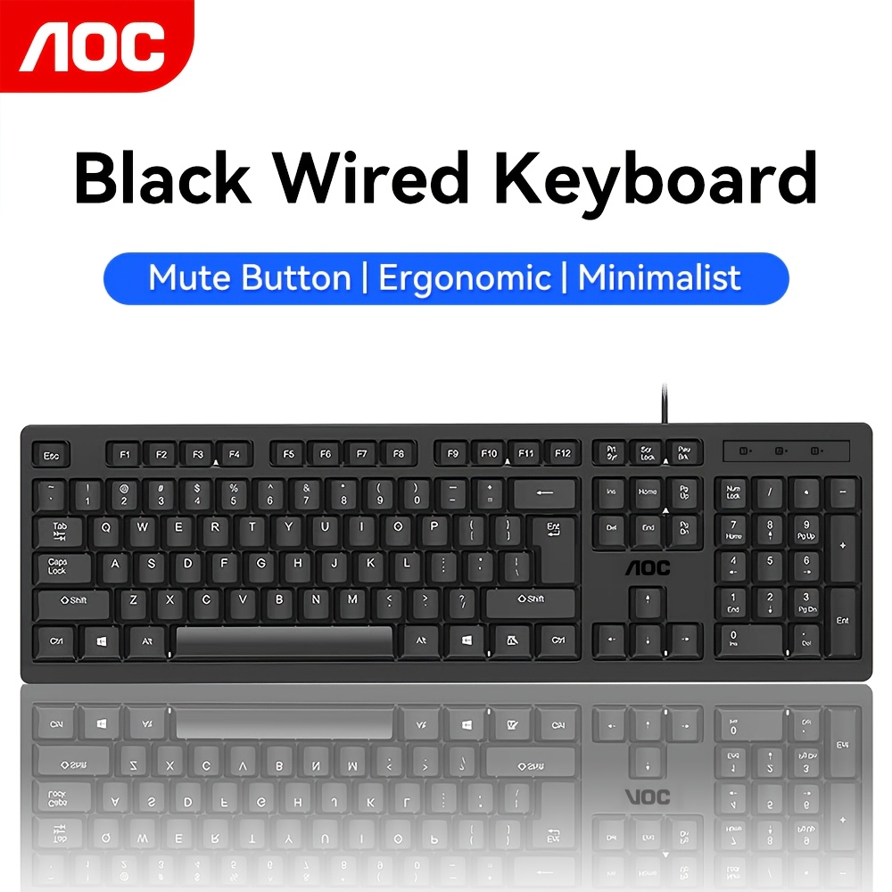 TEMU Clavier Filaire AOC KB161, Clavier Gaming et Bureau, Touches à Volume Faible, Matériau ABS, Design Minimaliste, 104 Touches, Design Ergonomique,