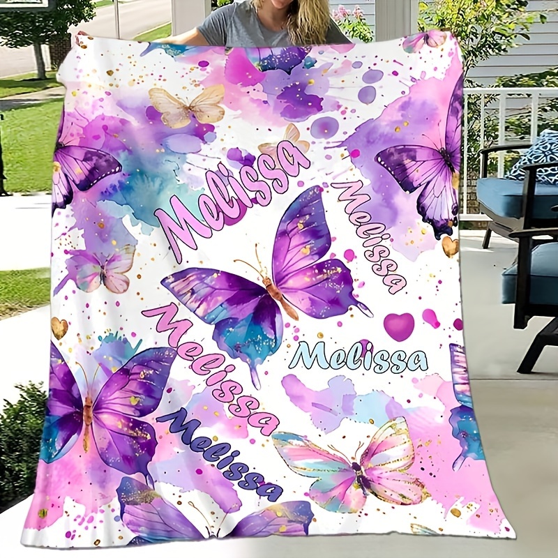 

Custom Butterfly Print Blanket With Name - Soft Flannel, & Home Decor, Ideal Autumn Gift For Family, Friends, And