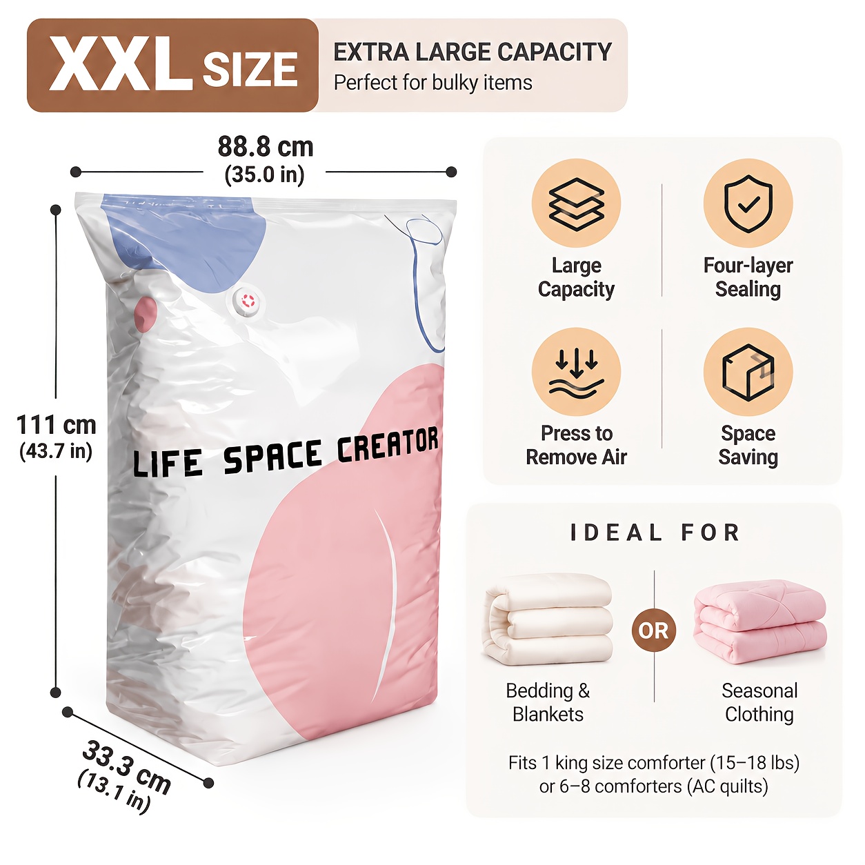 TEMU 3 Pack Heavy Duty Vacuum Storage Bags Suitable For Clothes, Blankets, Travel & Moving - No Pump Needed Compression Bags With Press-to-seal Lid,