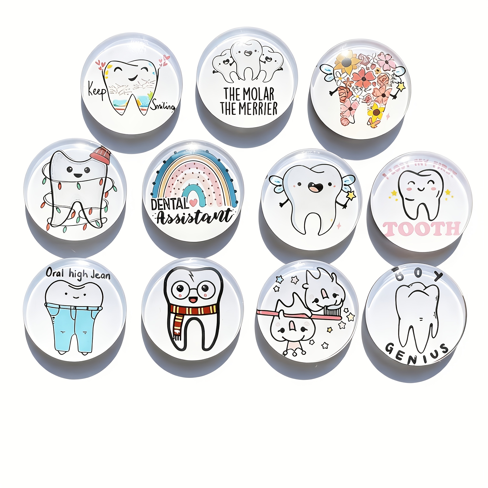 TEMU Calamite da frigorifero con motivo a tema dente cartone animato, serie spazzolino " dei tuoi ", adesivi per lavagna a cupola di vetro, accessori