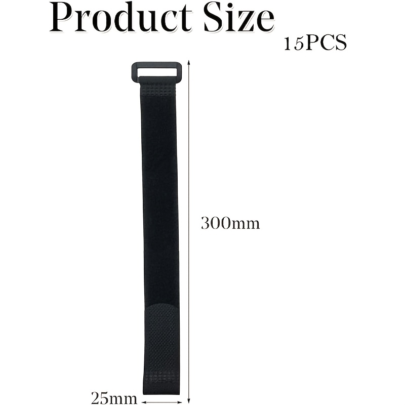 15 Pack Reusable Hook and Loop Cable Ties, 300mm x 25mm