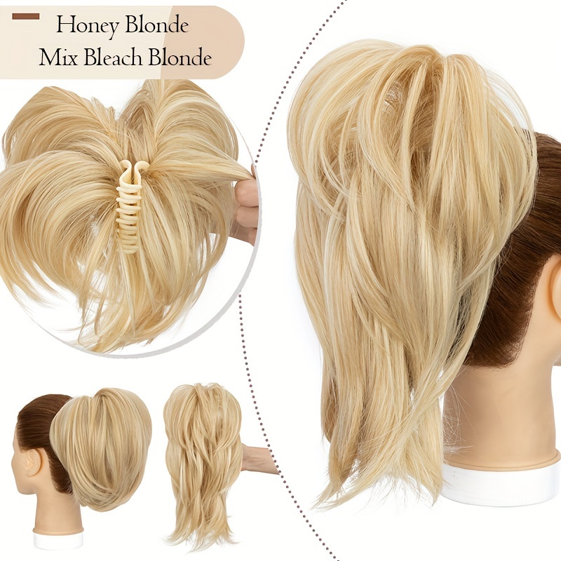 Image of Clip-in Messy Bun Hairpiece Suitable For Women - Wire Ponytail Extension With Volume, Diy Bun Wig For Daily,, Wedding - Clip- Hair For Balayage, Blonde Highlights (no Glue/spray Needed)