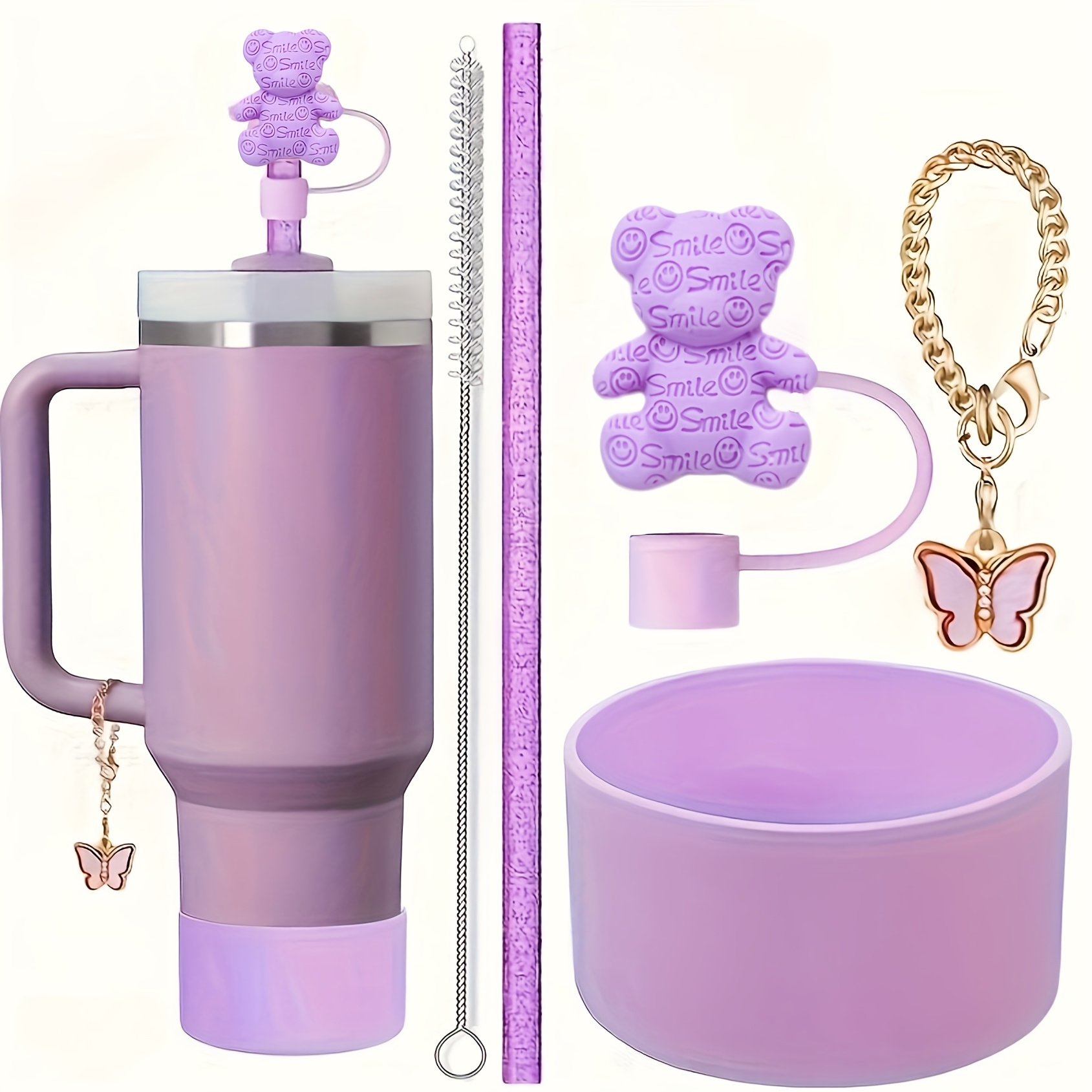 juego de accesorios para botella de agua con diseño de oso, 5 piezas -   tapas para  ,  , base y colgante de  , compatible con botellas estándar (vaso no incluido) detalles 2