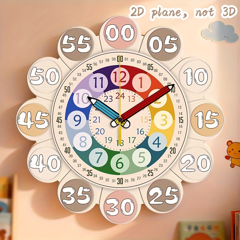 E-shop 12-Zoll leise Farbuhr, kreative Cartoon-Wanduhr, Zahlen-Design im Blütenblatt-Stil, geräuschlos nicht , geeignet für Arbeitszimmer-