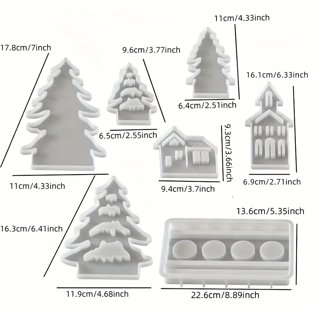 Image of 7pcs Christmas Resin Silicone Molds, Christmas Tree House Candle Holder Mold With Christmas Ornament Mold For Diy Resin Plaster Cement Crafts, Perfect For Christmas Decoration And Gifts