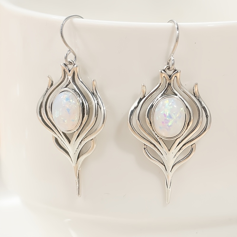 E-shop Vintage Kupfer Handwerkskunst Ohrringe mit synthetischem Opal, Damen Bohemian Style Hakenohrringe