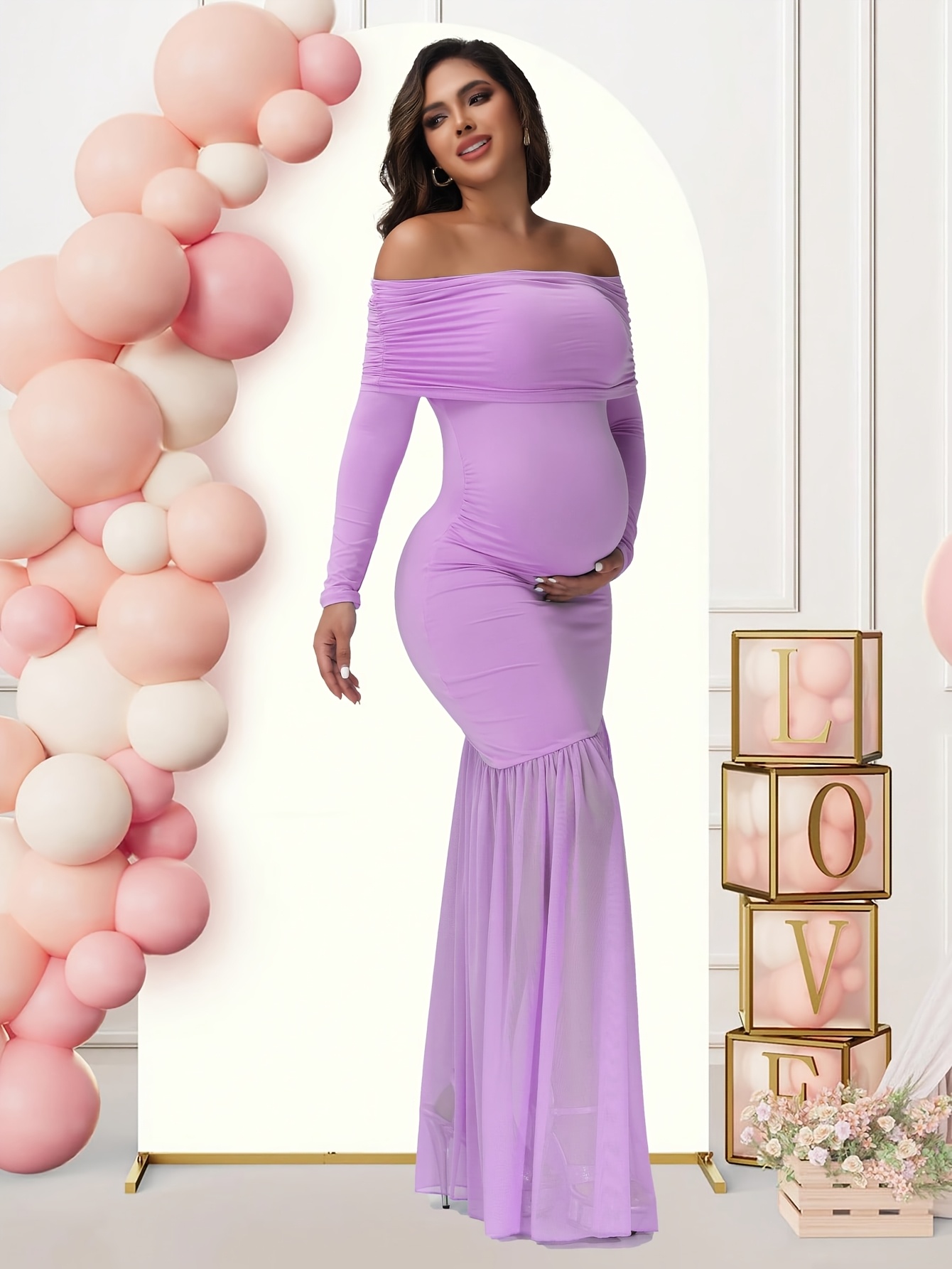 maternity shoulder shower dress elegant mermaid tail maxi - Temu