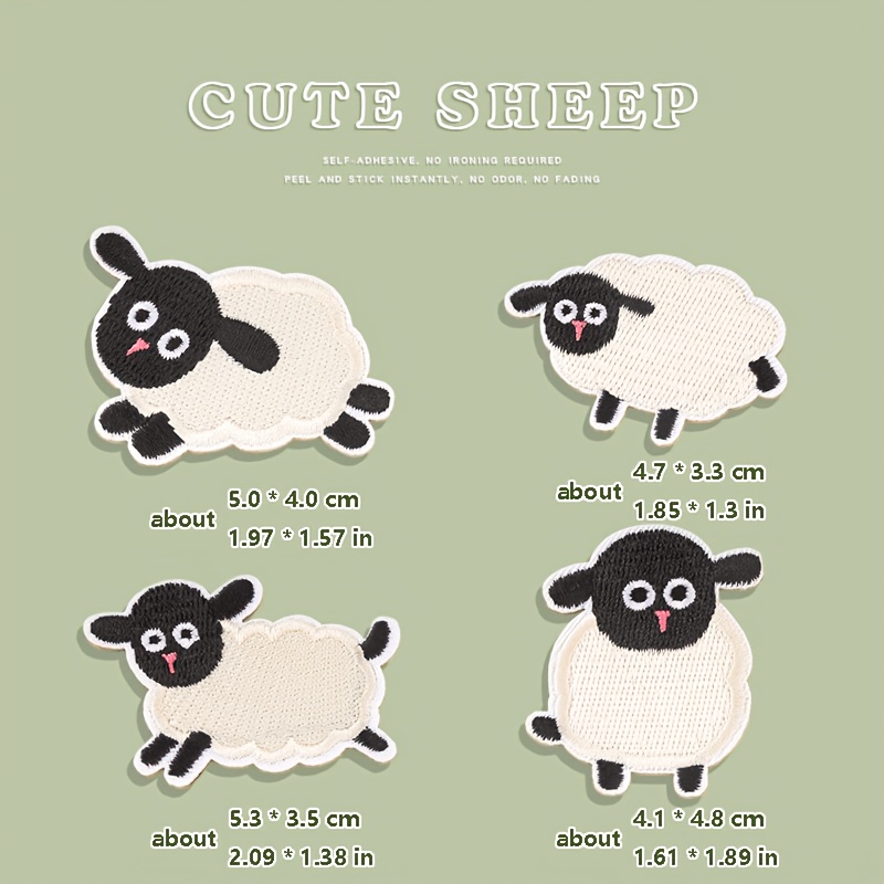 TEMU 4pcs 23# Cute Lamb Washable, Durable, Fade-resistant Embroidered Fabric Patches