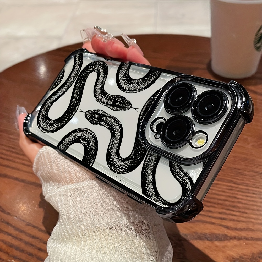 TEMU Phone Case: 1 Stylish Black Snake King Pattern Anti-drop Phone Case, Shockproof Transparent Protective Cover, Lightweight Case, Compatible With