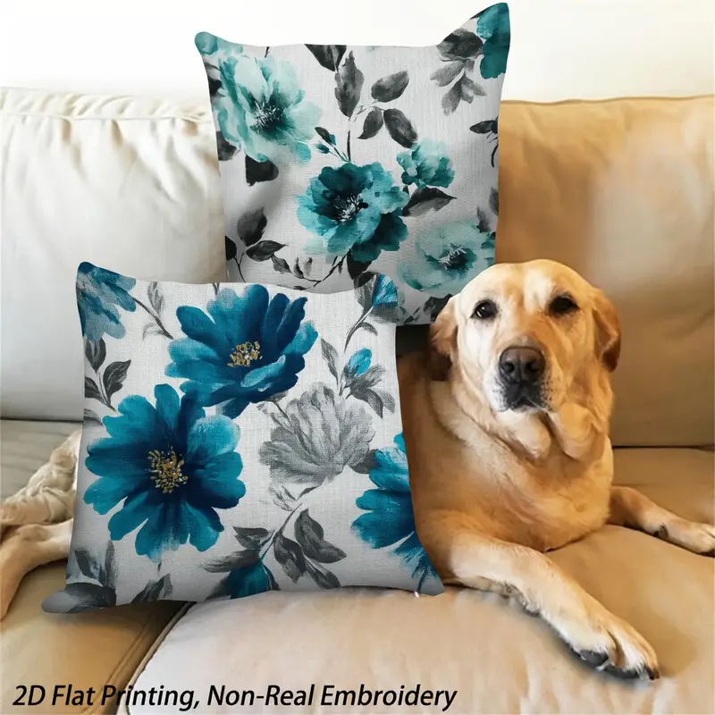 2d flat printing, 4pcs teal throw pillow covers, double-sided design, polyester, non-real embroidery, zipper, machine washable, contemporary style for sofa, bedroom, car, office decor - inserts not included, pillow for living room, beautiful modern cushion covers, bed pillows decor, sofa accessories, bedroom accents, floral pattern, durable fabric, covers, decorative pillows, interior designers, , 2d flat Product details 4