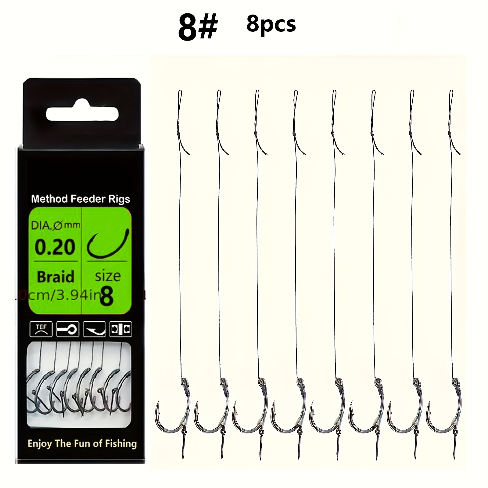 TEMU 8 pièces Corde de Pêche de Type 10,16 cm Ligne Tressée Pendentif de Type Hameçon Barbelé de Type Hameçon de Type avec Aiguille Peut Être par No.