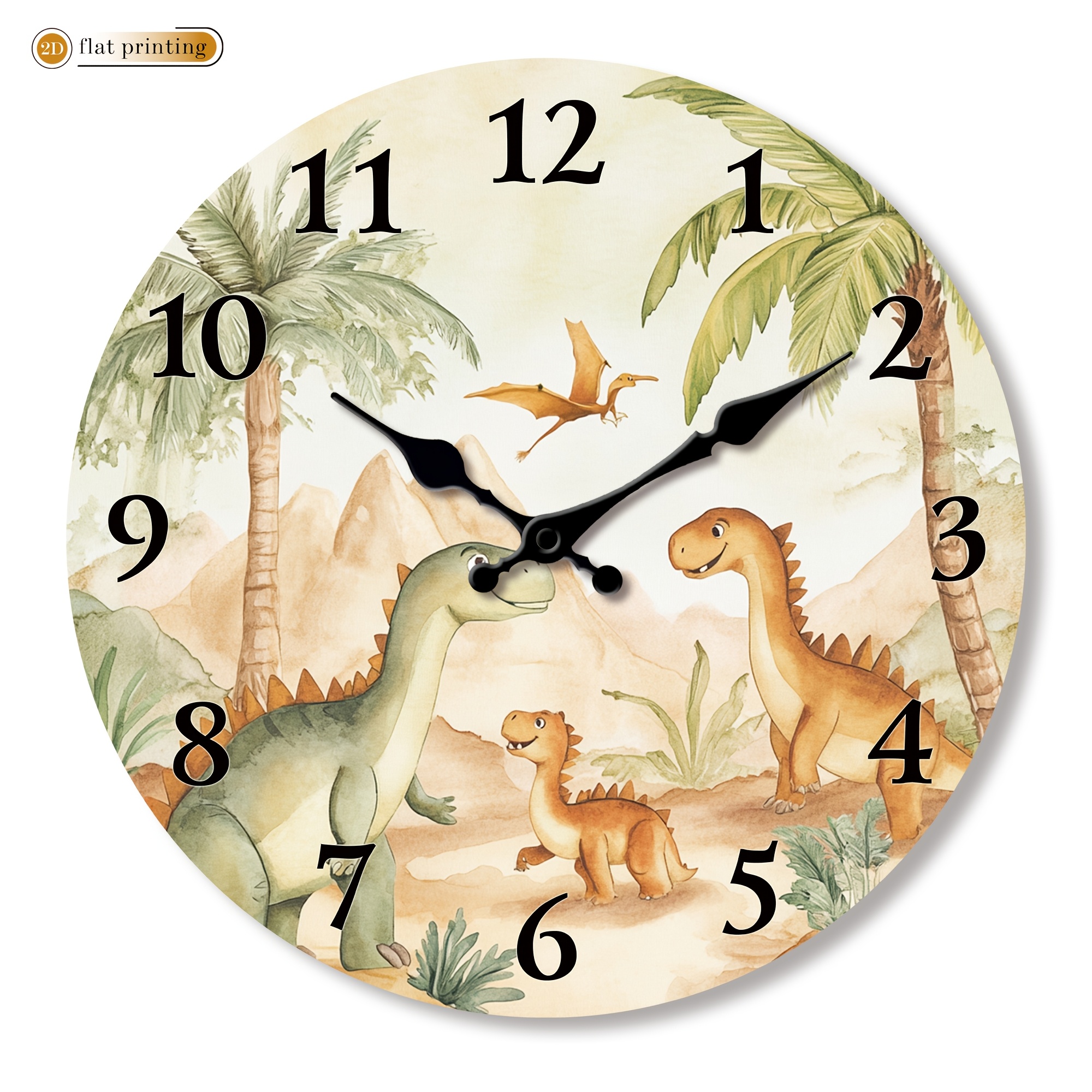 TEMU Dinosaur-themed Wall Clock With Palm Trees, Wooden Home Silent Wall Clock-2d Flat Printing, Suitable For Living Rooms, Bedrooms, And , Easter, ,