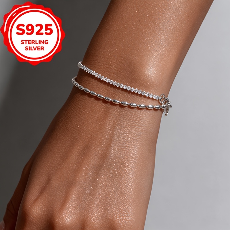 925 Silver Double-Layer Starry Rice Bead Bracelet, Creative Design