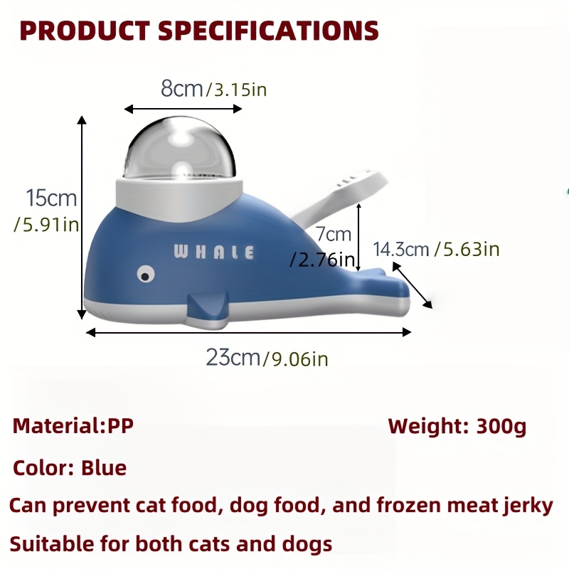 Distributeur de nourriture lent et interactif pour chiens et chats | Design Baleine Bleue, Plastique durable, Favorise la stimulation mentale et une alimentation saine, Aide à la digestion et réduit l'excès de nourriture, Convient aux chiots et aux chiens adultes, Distributeur automatique pour animaux de compagnie