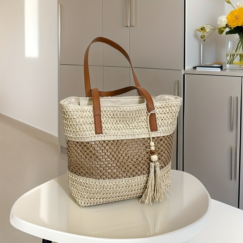 TEMU Un sac polyvalent pour femmes, idéal pour , parfait comme cadeau pour , la Saint-Valentin ou la fête des mères. Ce grand sac en paille fait main