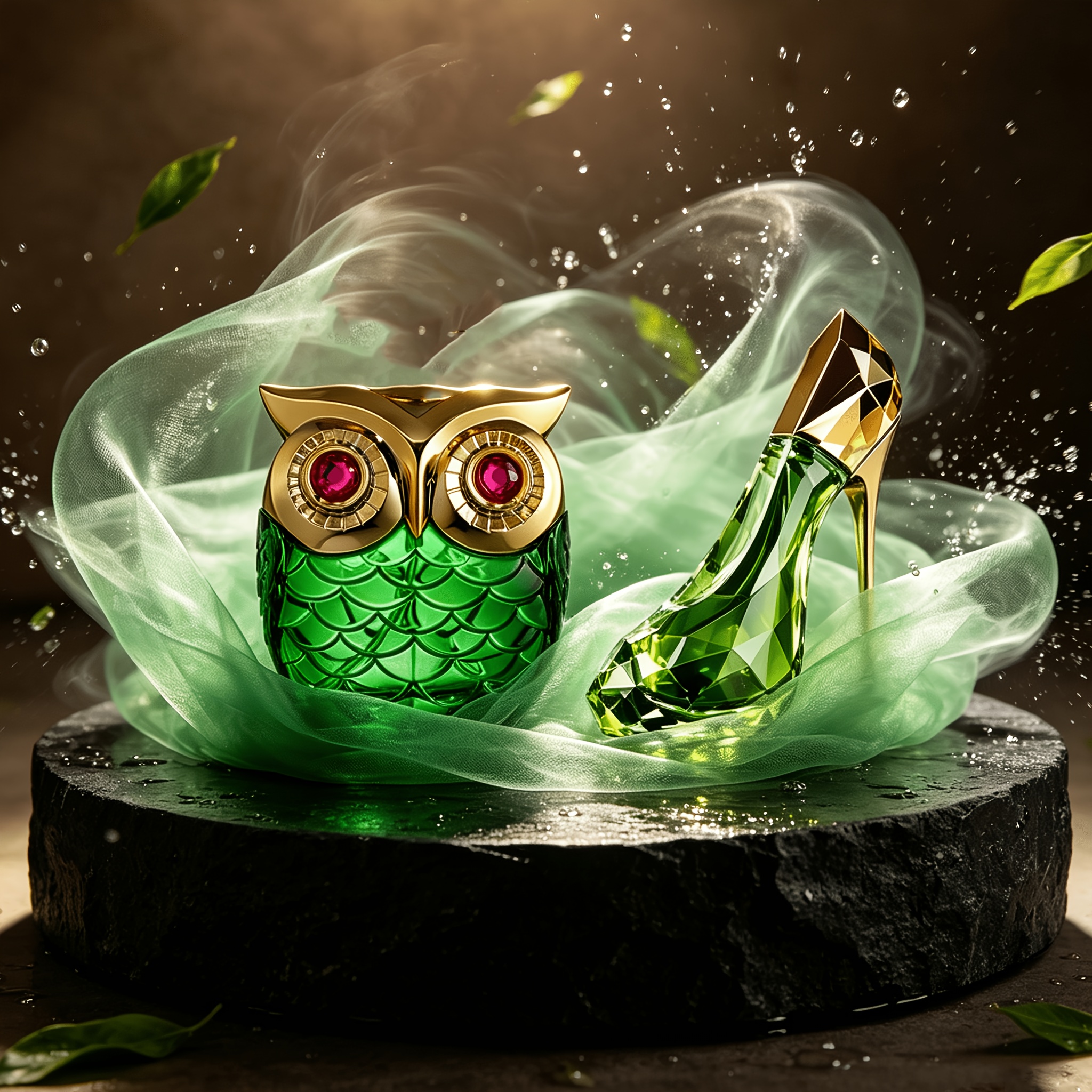 Image of 2pcs Edt Unisex Perfume Gift Set (emerald Owl And High Heel Shape), Ultra Long Lasting, Mystical Oriental Scent, Style, Premium Niche Alternative, Ideal For Holiday Gifting