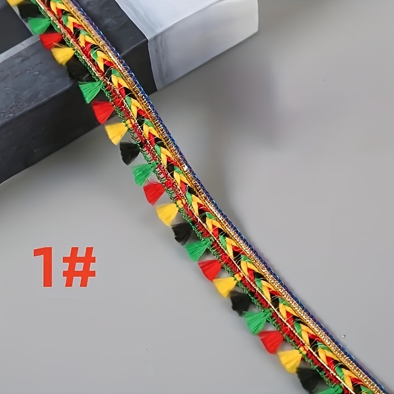 E-shop Mehrfarbiger Polyester Quastenbesatz 2m/78.74in - Bunte Fransendekoration für Nähen, Kleiderkanten & Bastelzubehör