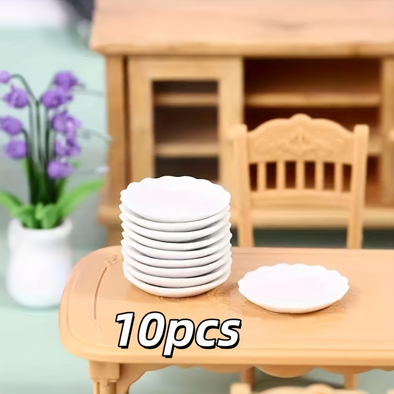 Image of 10pcs Elegant White Mini Plates, Perfect For Mini House Decoration And Jewelry Making, Ideal Holiday Gift Bead Assortments