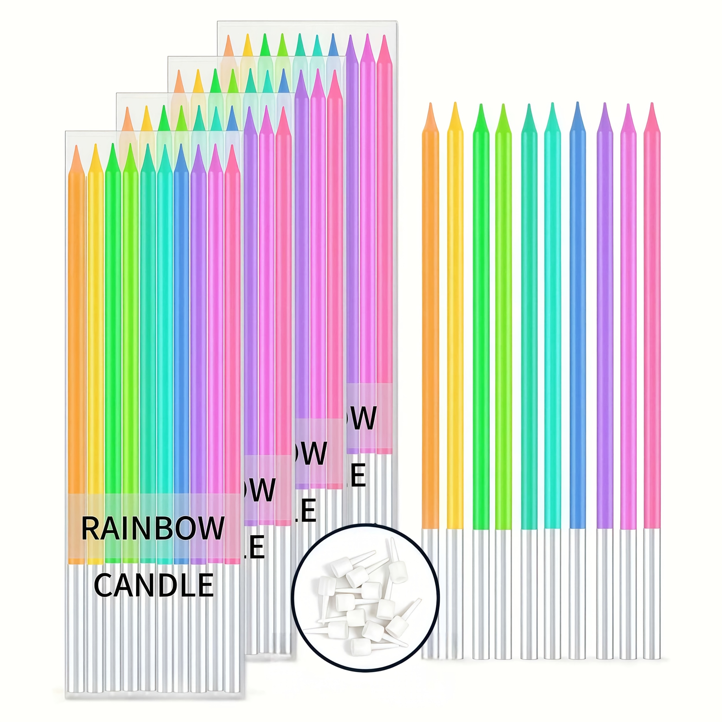 40/60pcs Rainbow Birthday Candles