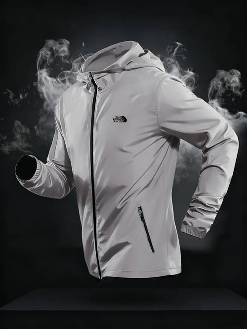 chaqueta con capucha de moda para hombre, color , con logo impreso, cierre de cremallera completa, y adecuada para actividades al aire libre, abrigo delgado para correr, nueva colección 2026