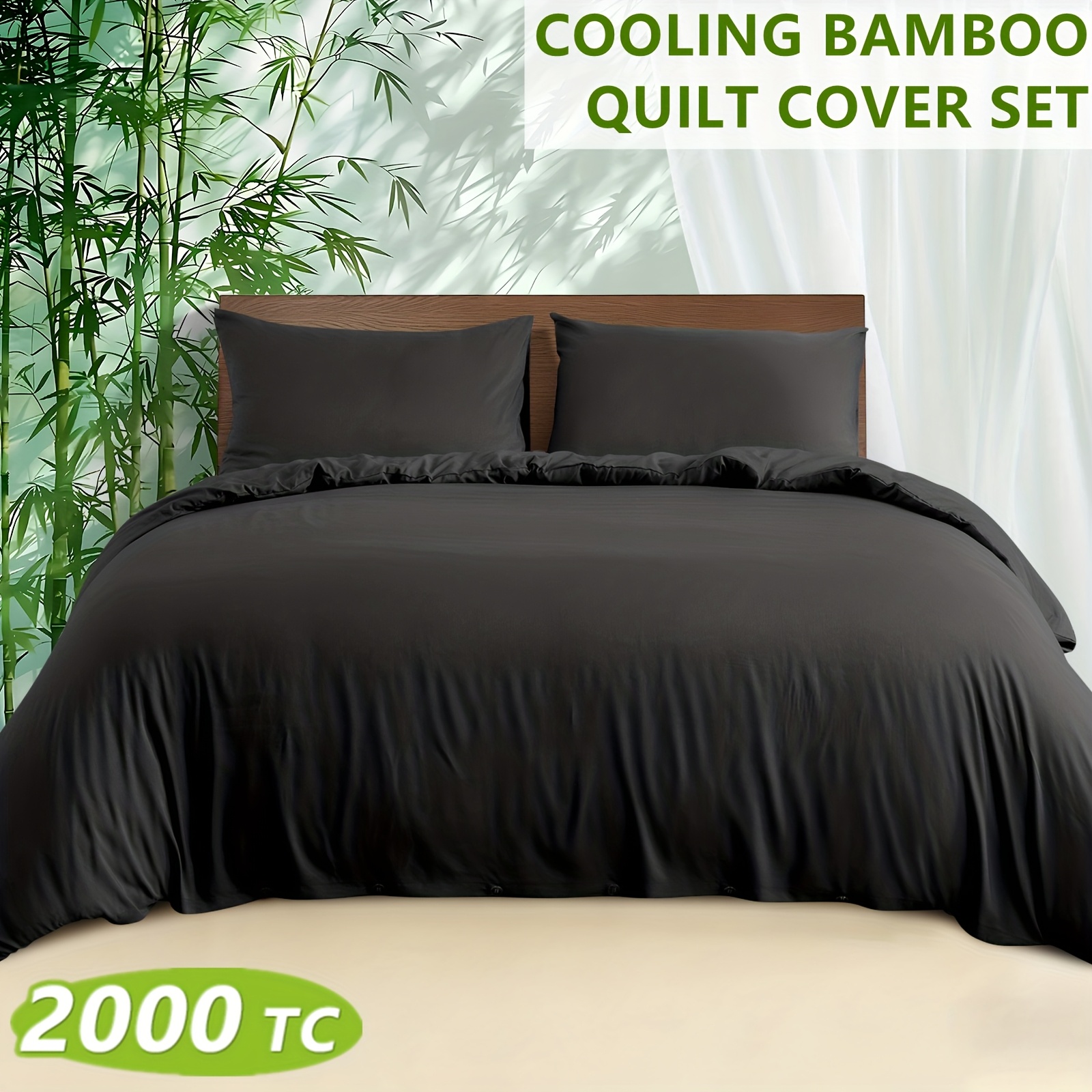TEMU 2000tc Cooling Bamboo Quilt Cover Set - Hotel Quality, Soft And Breathable - Moisture Wicking - Care For - 1pc Quilt Cover And 1/2pcs