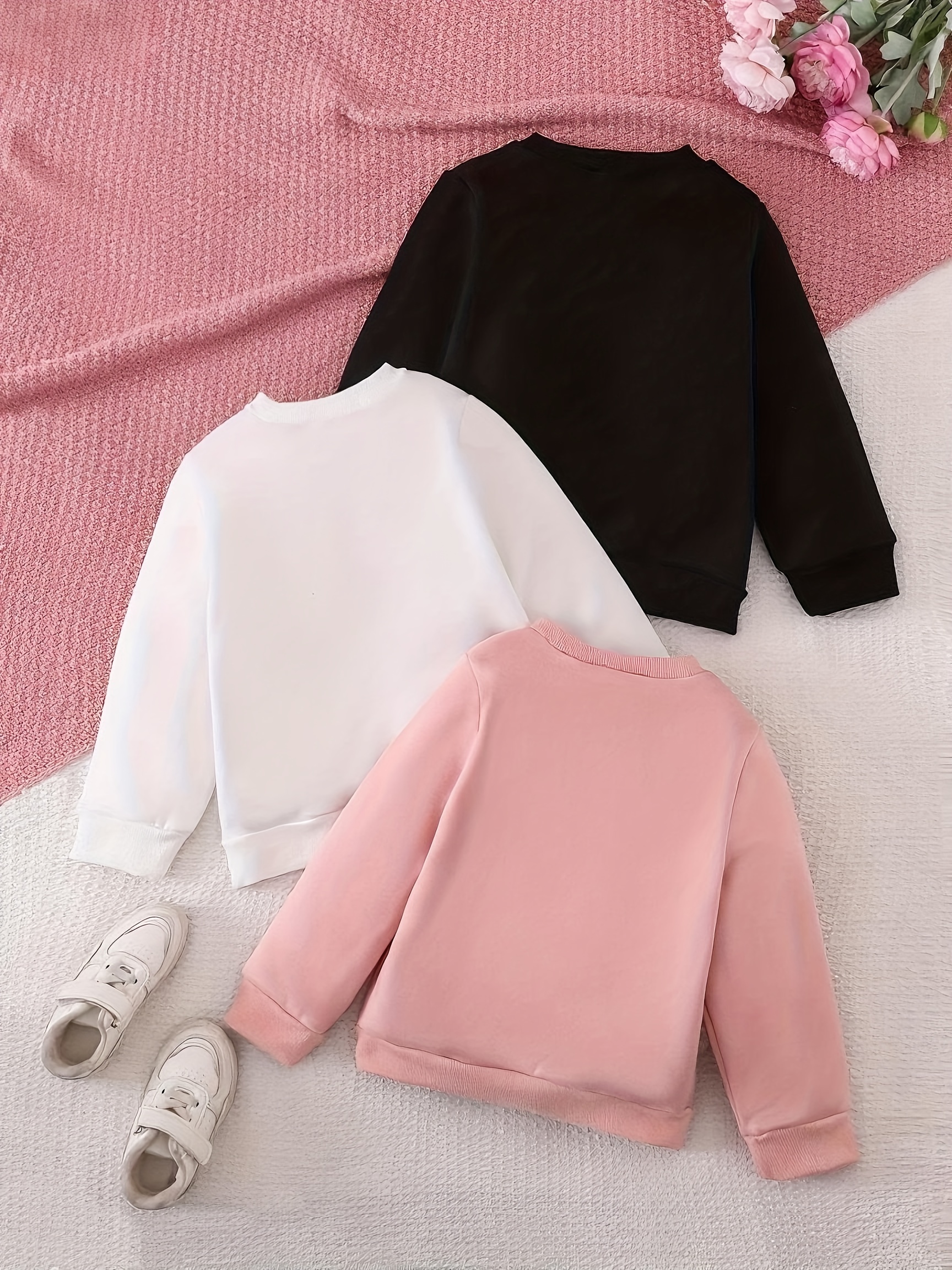 3 stuks 2J-7J Meisjes Casual Ronde Hals Lange Mouw Geborstelde Rib Sweatshirt met Hartjesprint