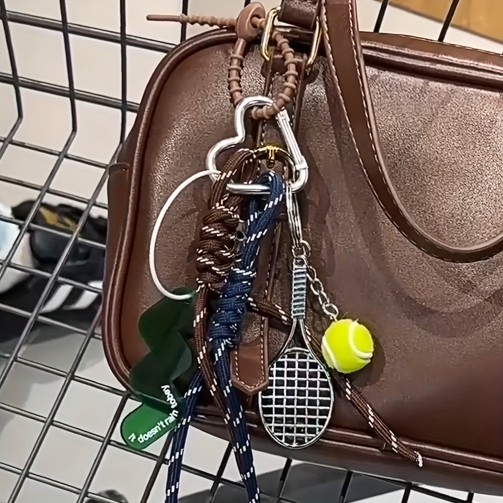 

1pc Women's Tennis-themed Metal Keyring With Rope Detail, Decorative Keychain For Bags And Briefcases, Sports Accessory, Ideal For Valentine's Day Gifts And Car Key Accessories