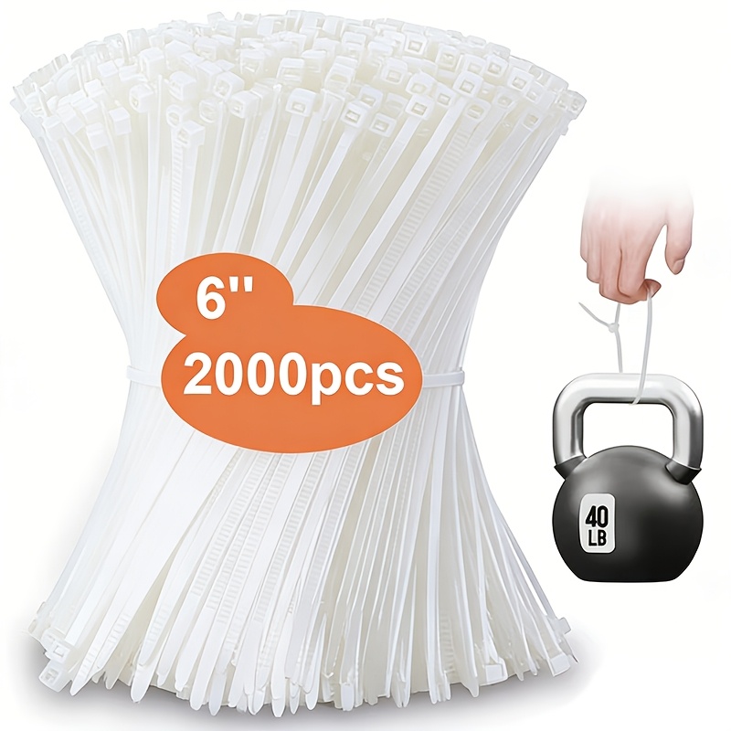 TEMU 2000 Black And White Nylon Cable Ties, 15cm In Size, Adjustable Non-slip Self-locking Clips, Suitable For Outdoor Cable Management, Gardening,